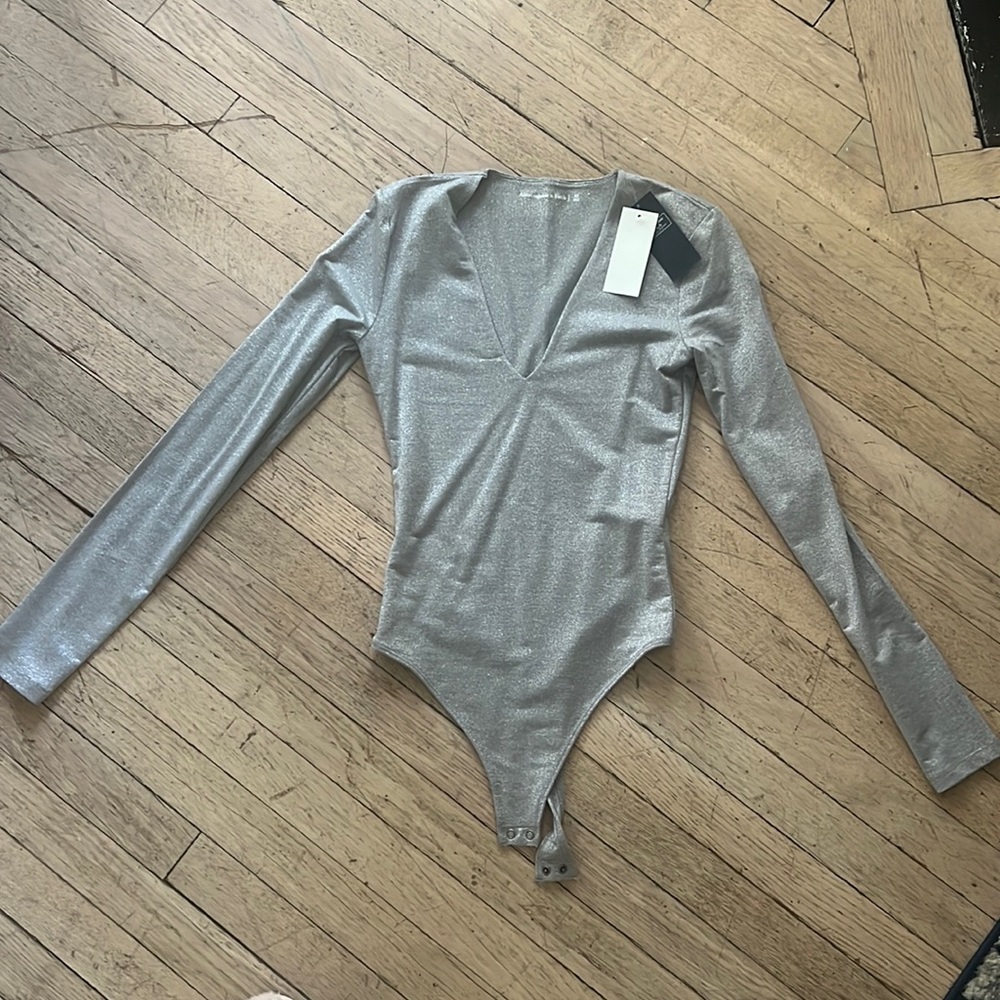 NWT Abercrombie and Fitch Silver Sparkly Bodysuit